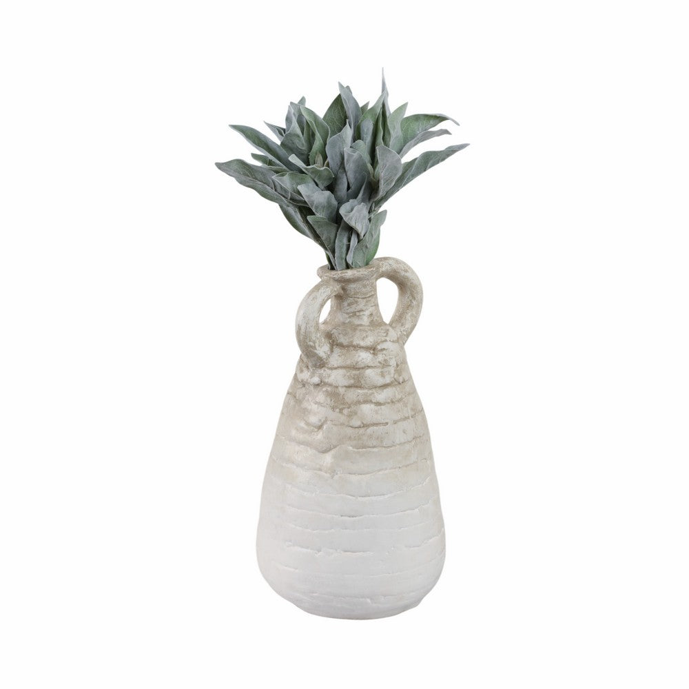 Slanted Amphora Vase with Ear Handles | Ivory Beige Ribbed Terracotta 18"