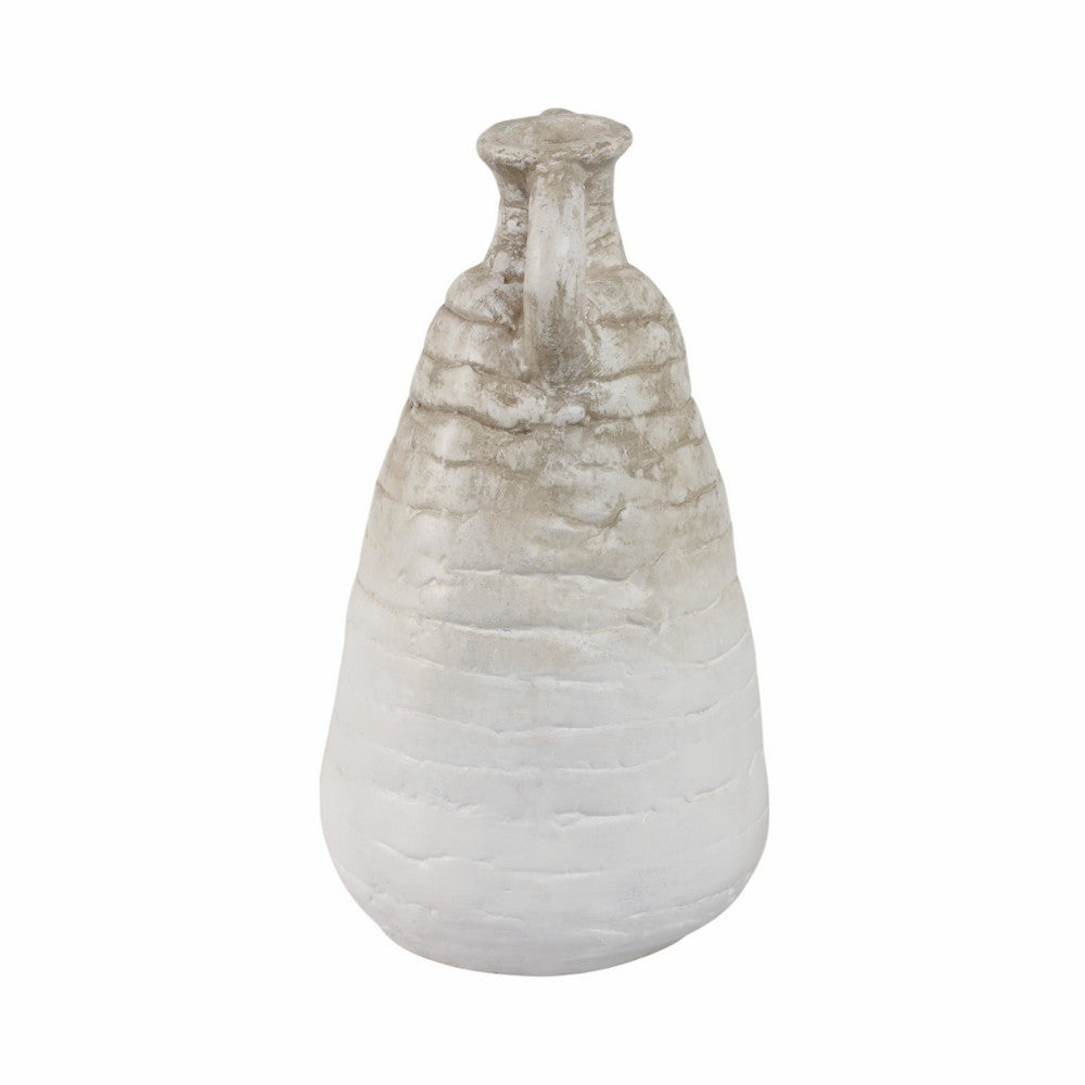 Slanted Amphora Vase with Ear Handles | Ivory Beige Ribbed Terracotta 18"