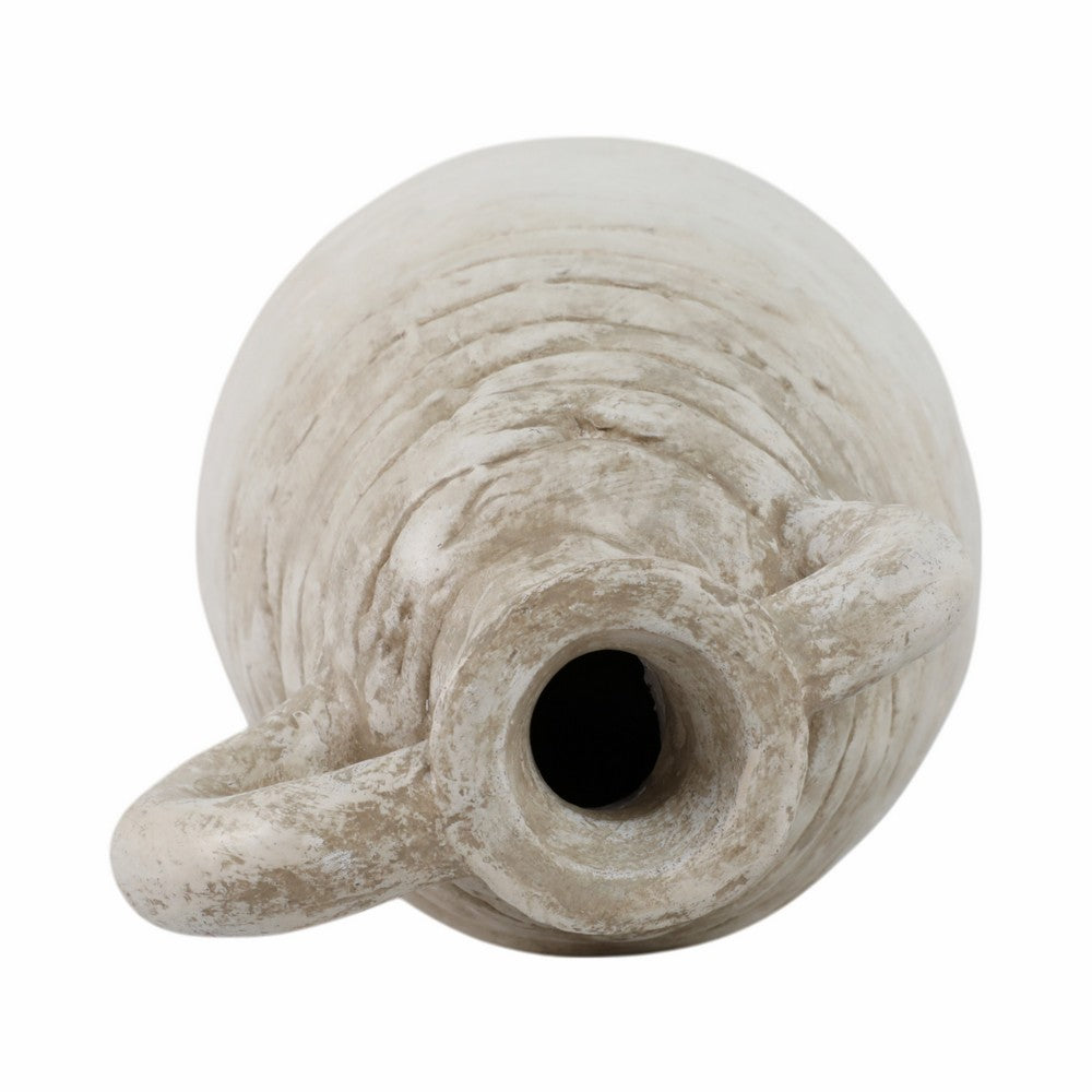 Slanted Amphora Vase with Ear Handles | Ivory Beige Ribbed Terracotta 18"