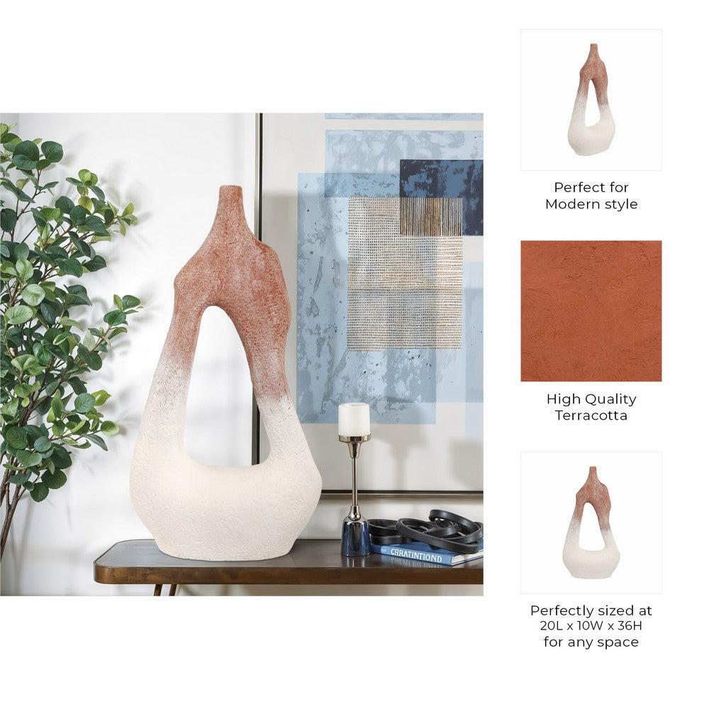 Floor Vase | Curvy Open Cut-Out Terracotta | Ivory Brown Finish | 36"