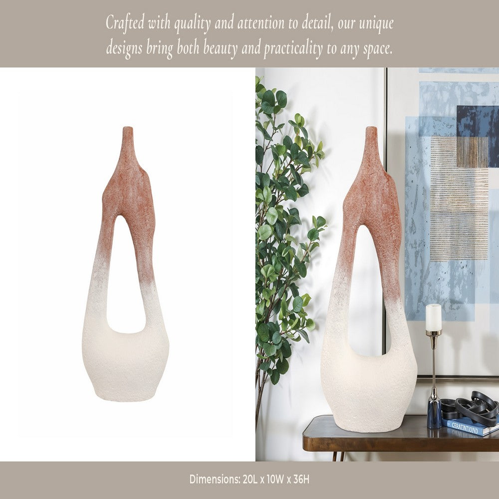 Floor Vase | Curvy Open Cut-Out Terracotta | Ivory Brown Finish | 36"