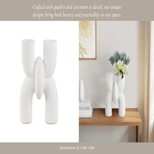 Dev Sculptural Vase | Geometric Chain Handcrafted Terracotta | 15" White