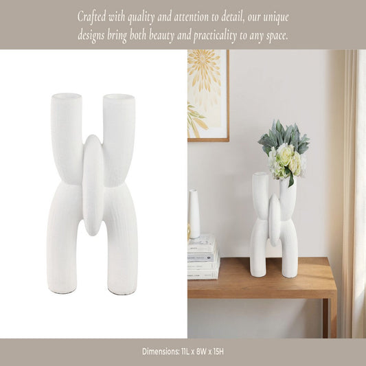 Dev Sculptural Vase | Geometric Chain Handcrafted Terracotta | 15" White