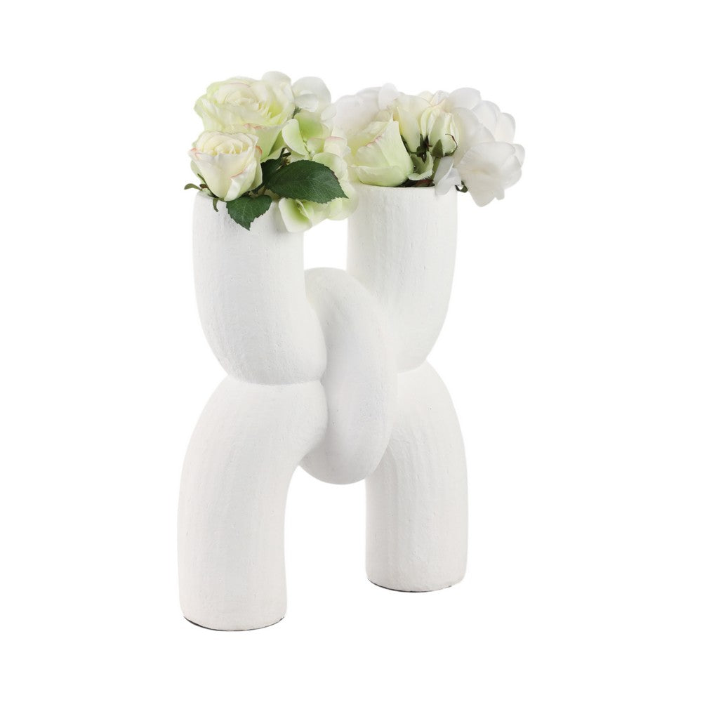 Dev Sculptural Vase | Geometric Chain Handcrafted Terracotta | 15" White