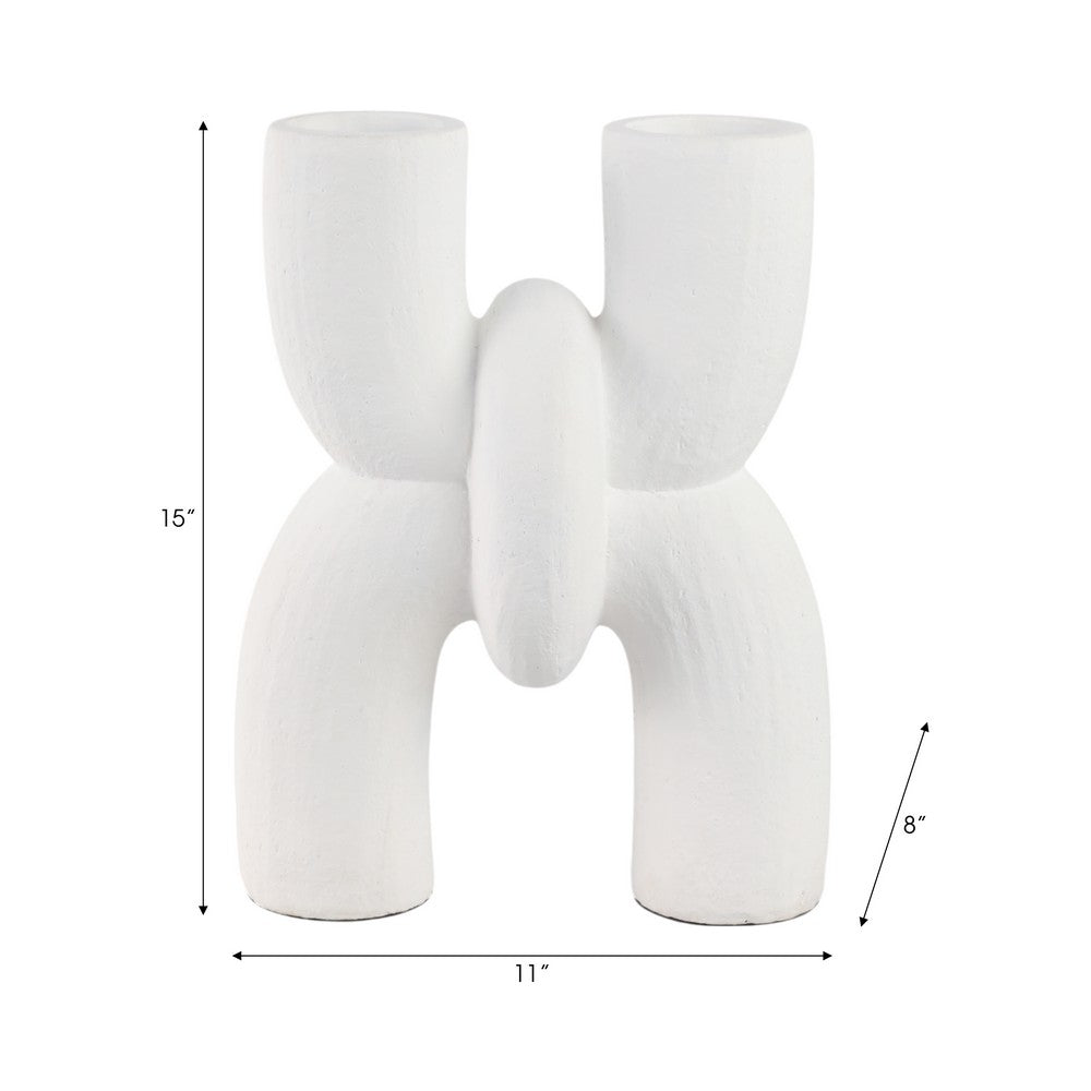 Dev Sculptural Vase | Geometric Chain Handcrafted Terracotta | 15" White