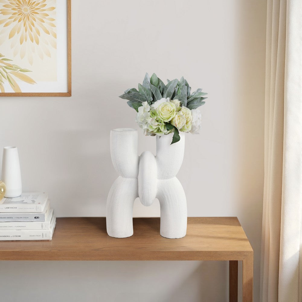 Dev Sculptural Vase | Geometric Chain Handcrafted Terracotta | 15" White