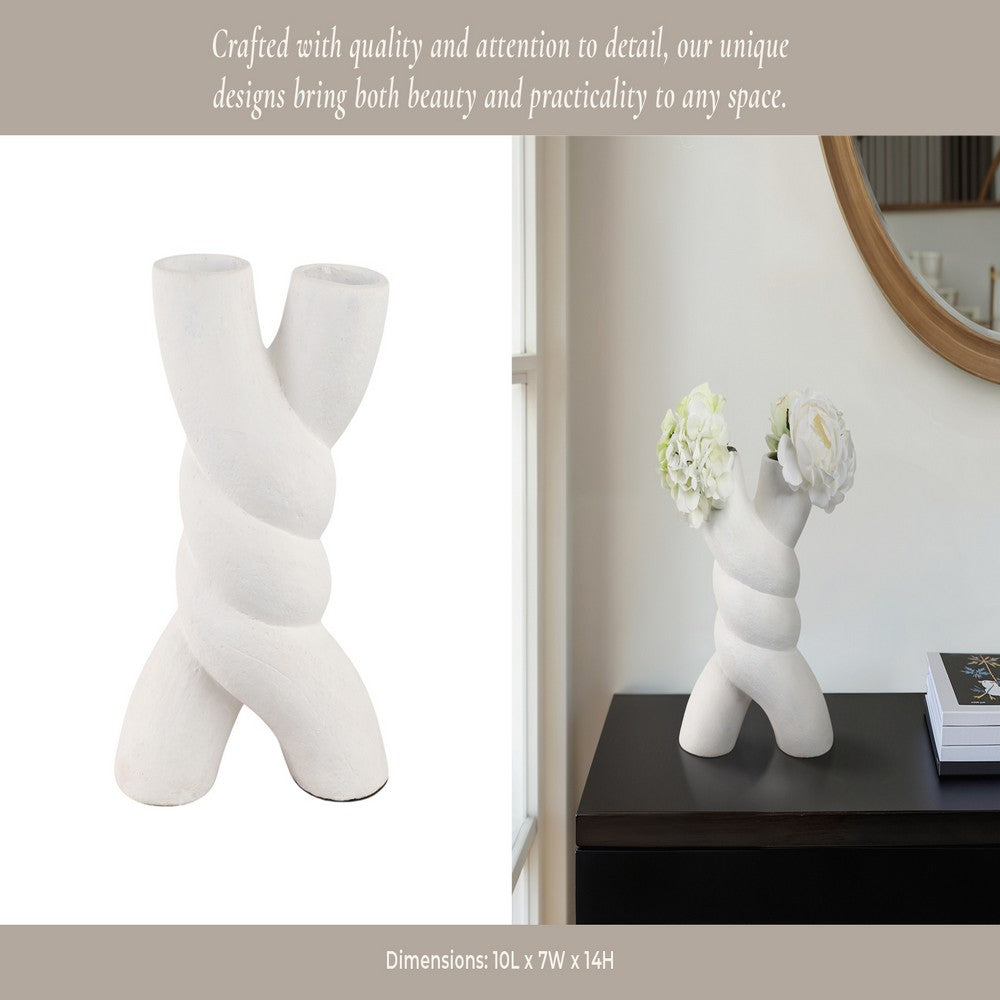 Dev Sculptural Vase | Twisted X Handcrafted Terracotta | 14" White