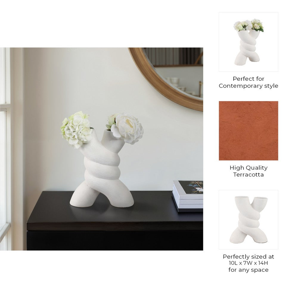Dev Sculptural Vase | Twisted X Handcrafted Terracotta | 14" White