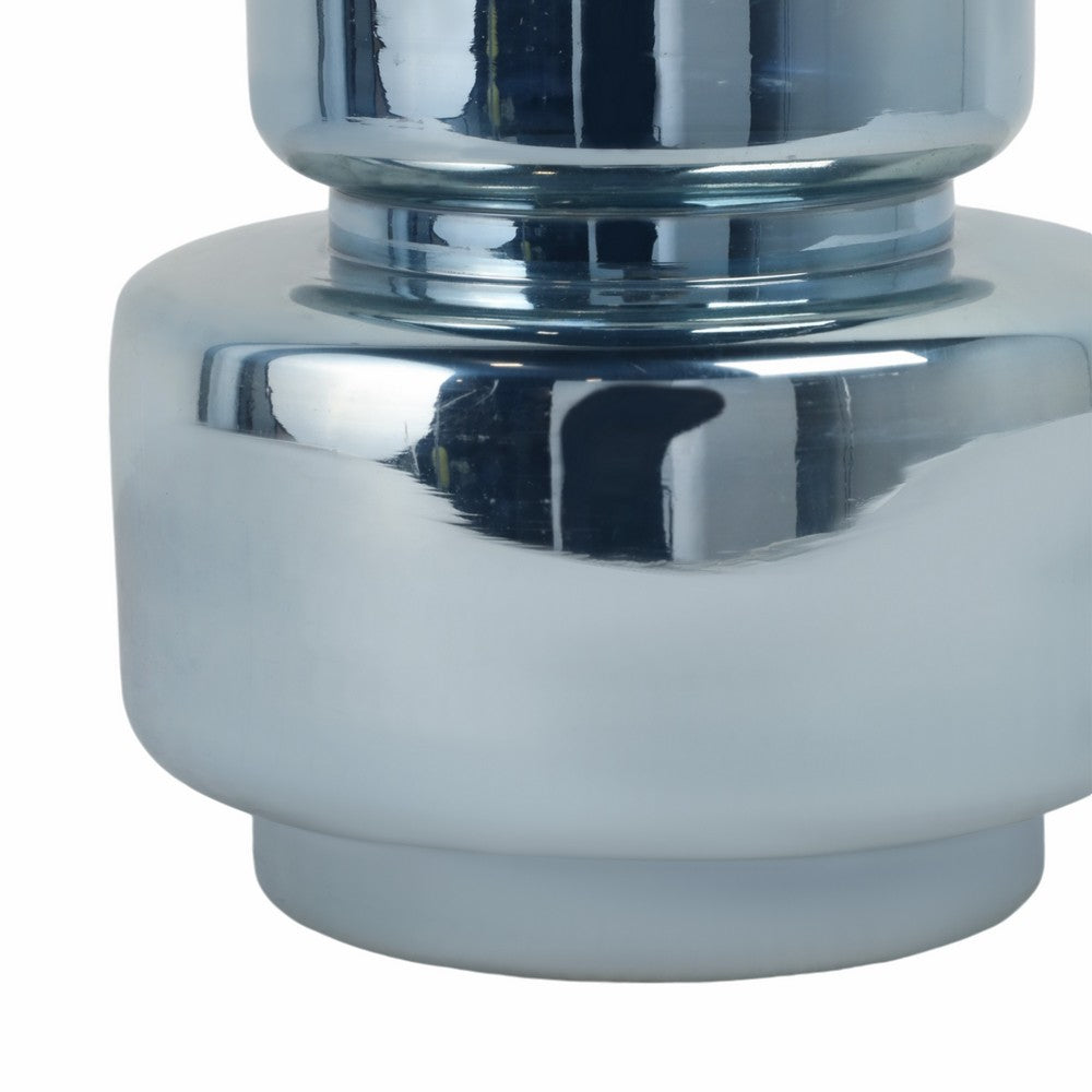 Stacked Cylinder Vase | Contemporary Silver Blue Glass Metallic Finish 12"