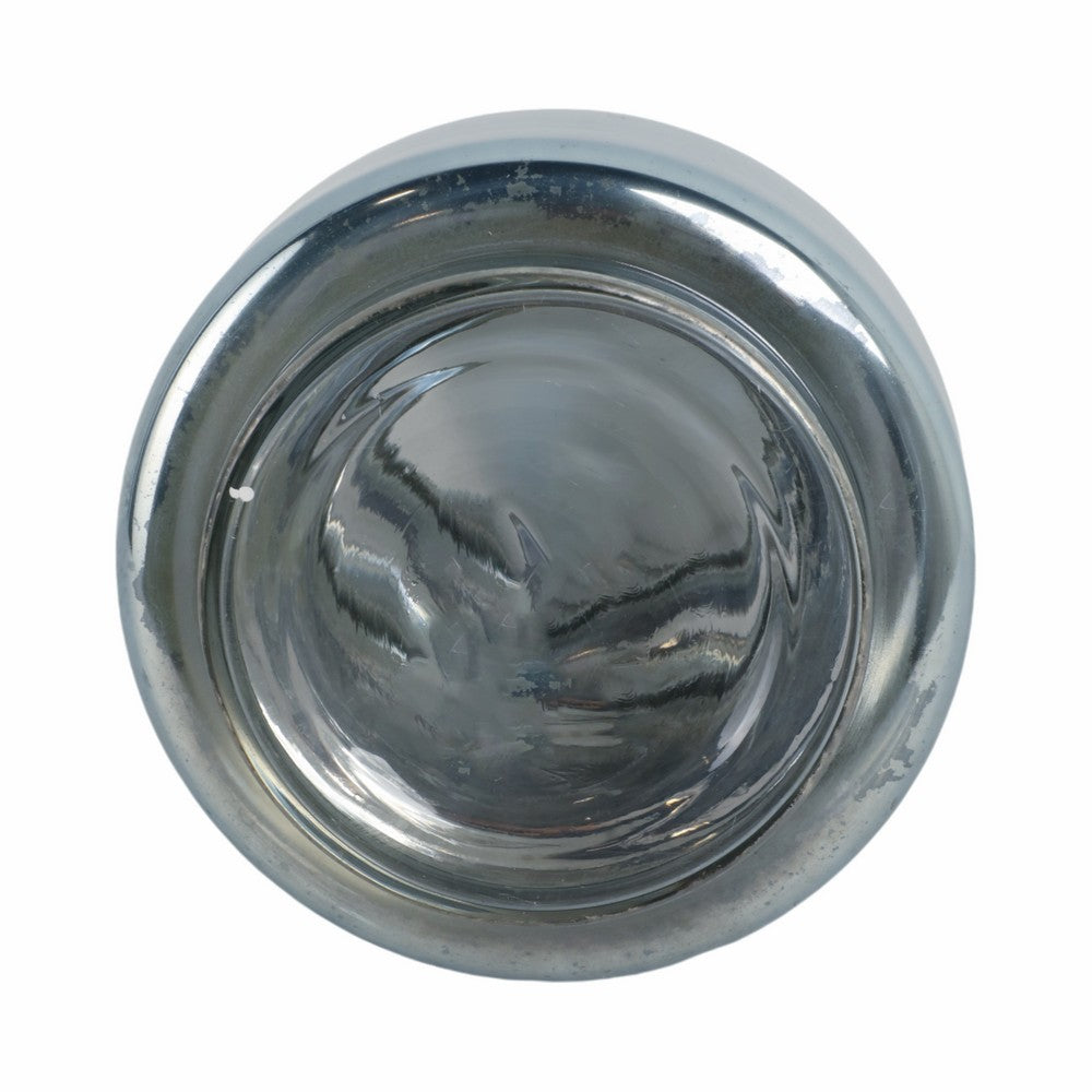 Stacked Cylinder Vase | Contemporary Silver Blue Glass Metallic Finish 12"