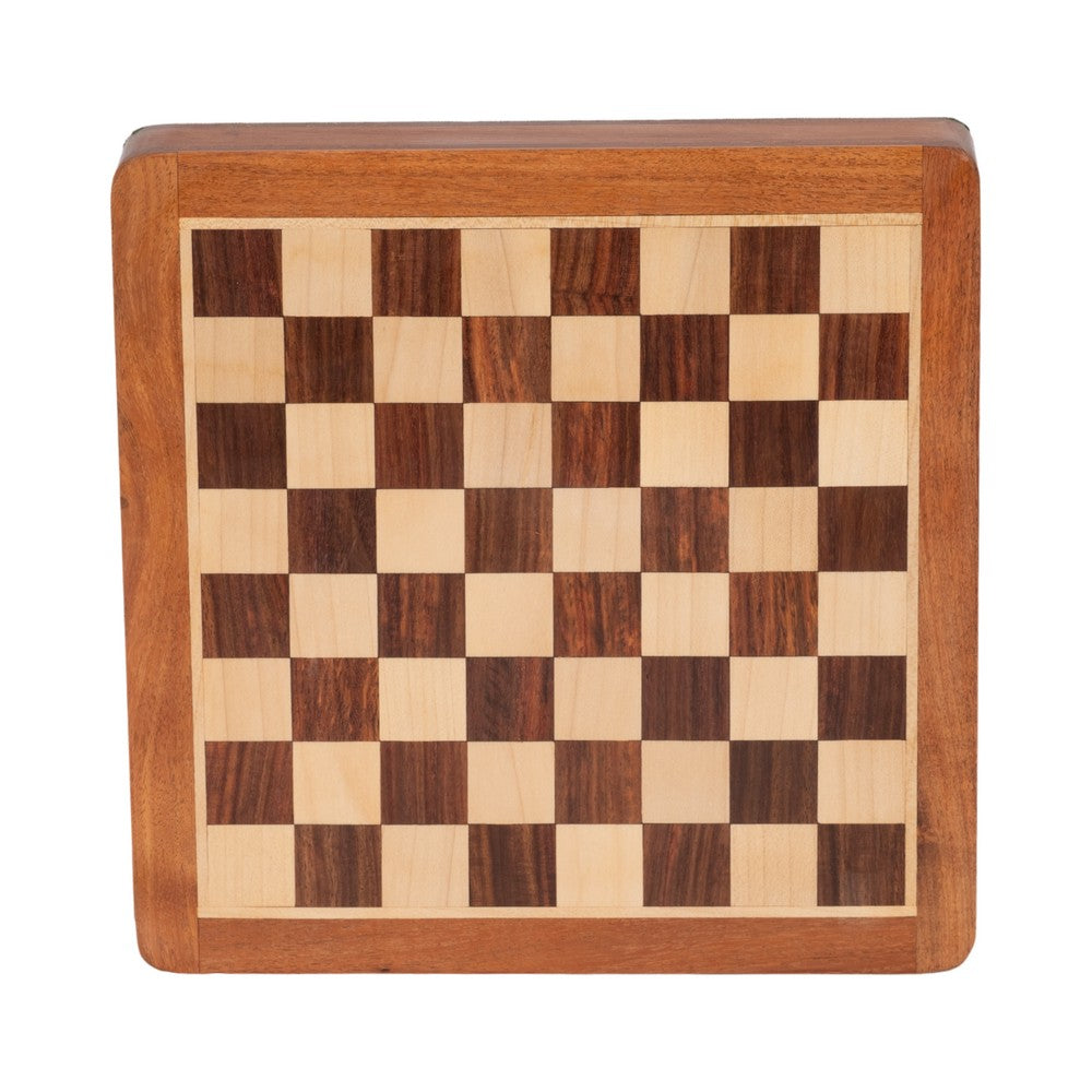 10" Handcrafted Magnetic Chess Set | Natural Brown Acacia Wood