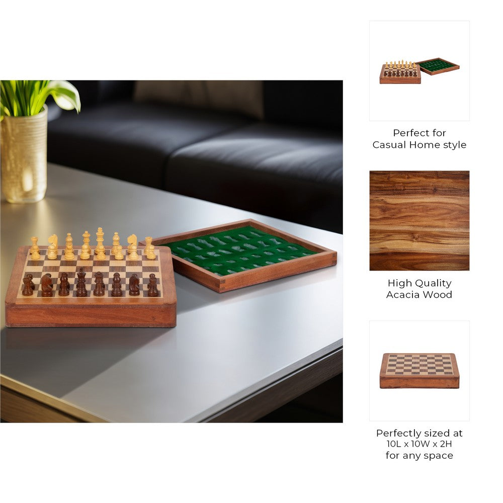 10" Handcrafted Magnetic Chess Set | Natural Brown Acacia Wood