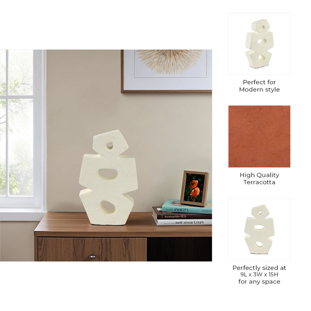 Abstract Geometric Sculpture Decoration | 15" | Ivory Textured Terracotta