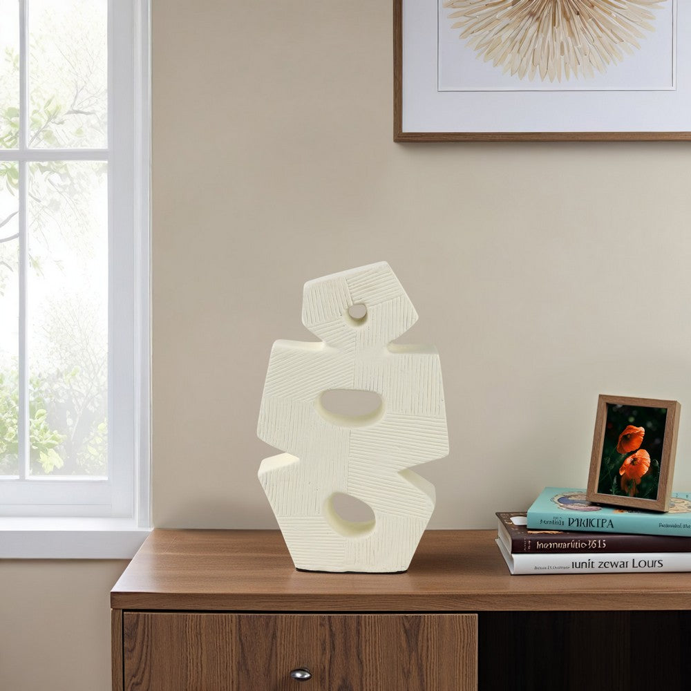 Abstract Geometric Sculpture Decoration | 15" | Ivory Textured Terracotta