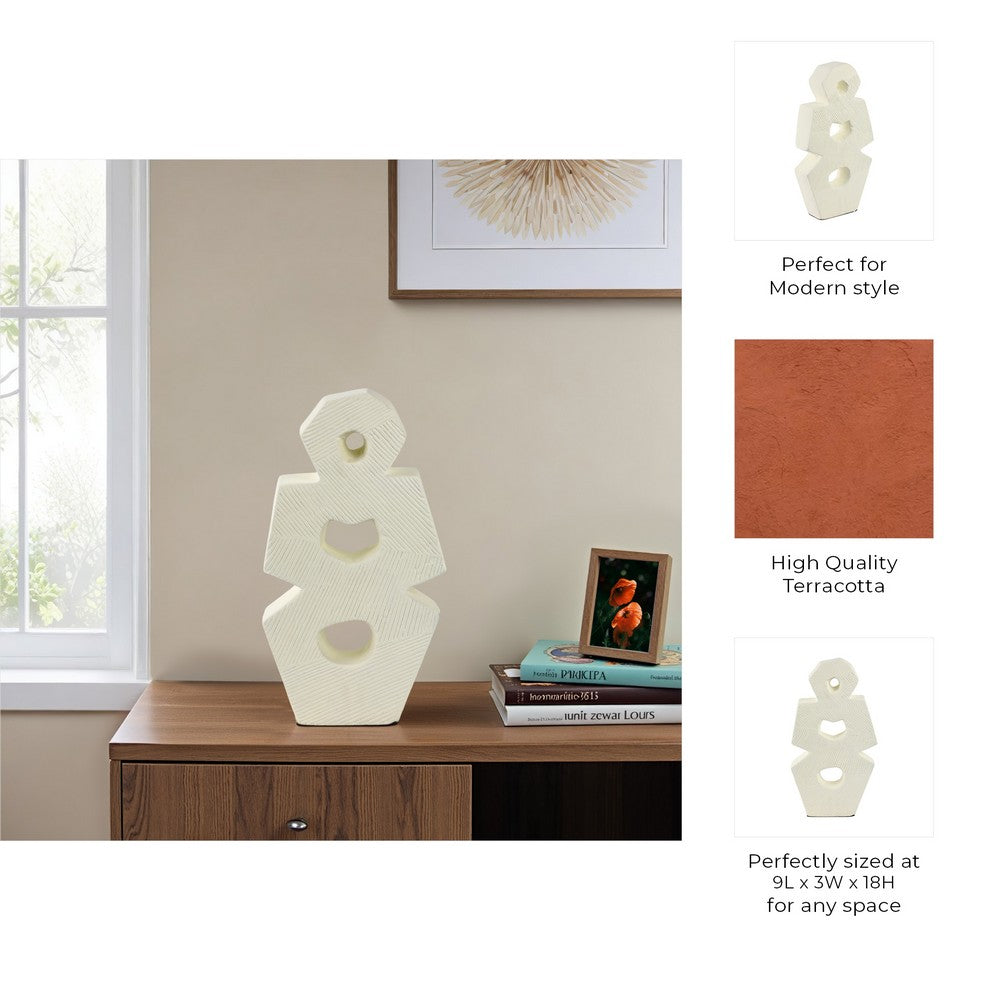 Decorative Sculpture | Modern Abstract Geometric Cutouts | 18" Ivory