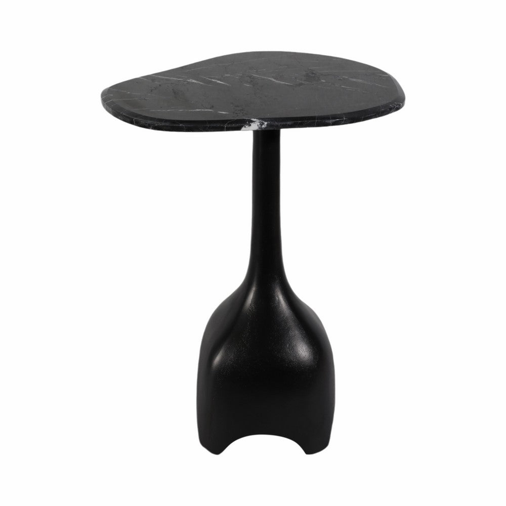 Accent Table | Sculpted Pedestal Base | Black Marble | 17" Curved Top