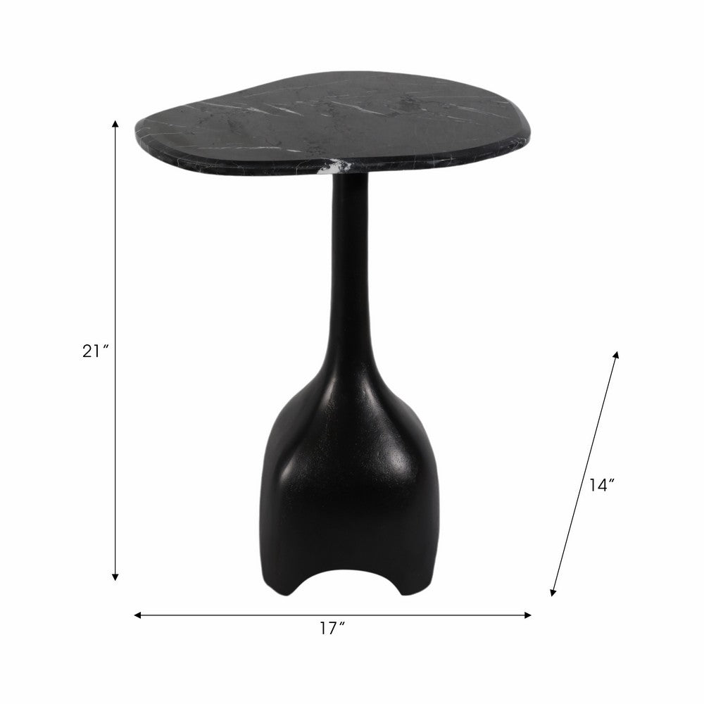 Accent Table | Sculpted Pedestal Base | Black Marble | 17" Curved Top