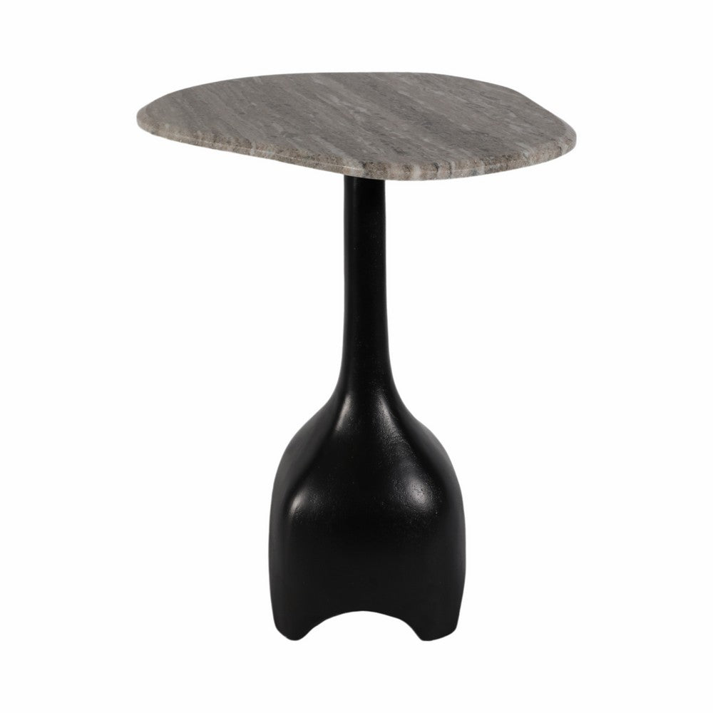 Accent Table | Curved Beige Marble on Black Metal Sculptural Base | 21"
