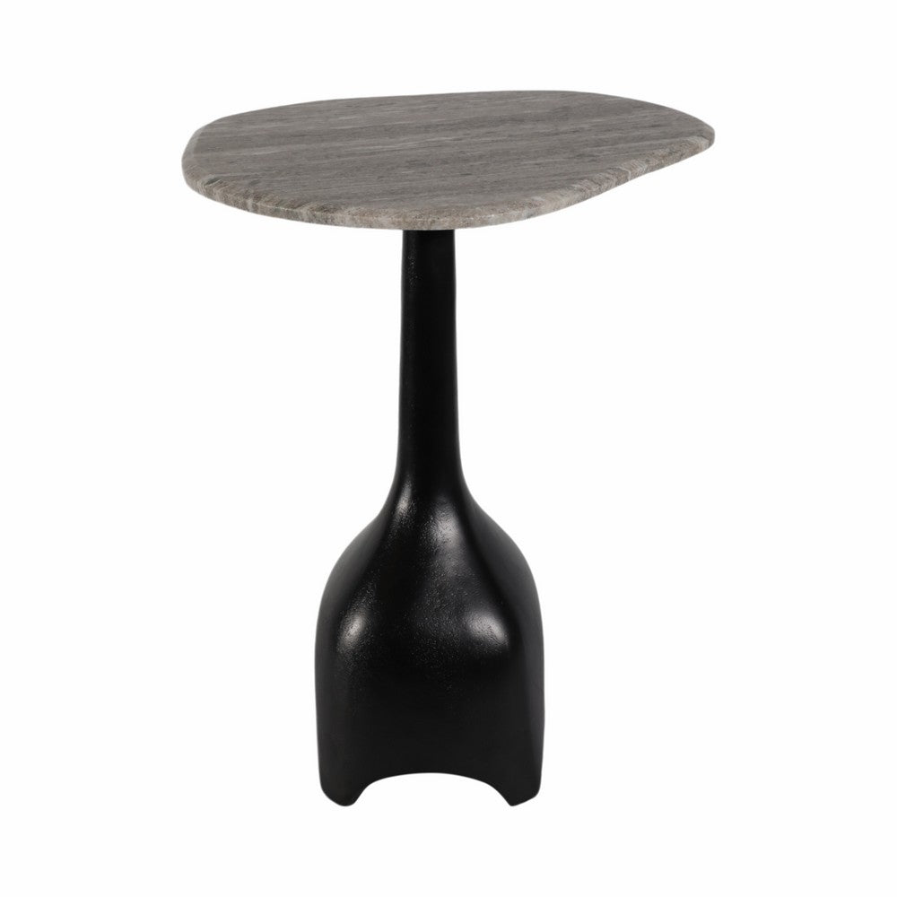 Accent Table | Curved Beige Marble on Black Metal Sculptural Base | 21"