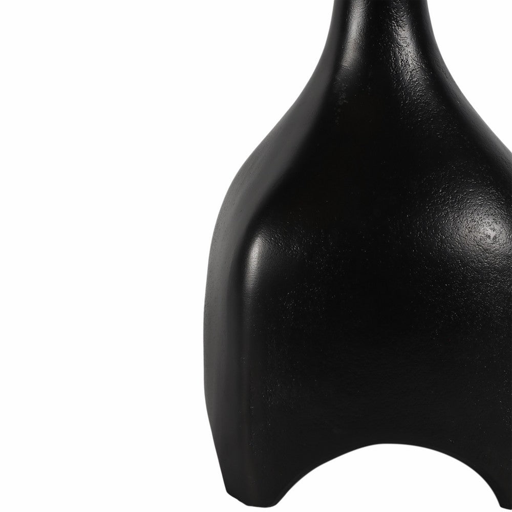 Accent Table | Curved Beige Marble on Black Metal Sculptural Base | 21"