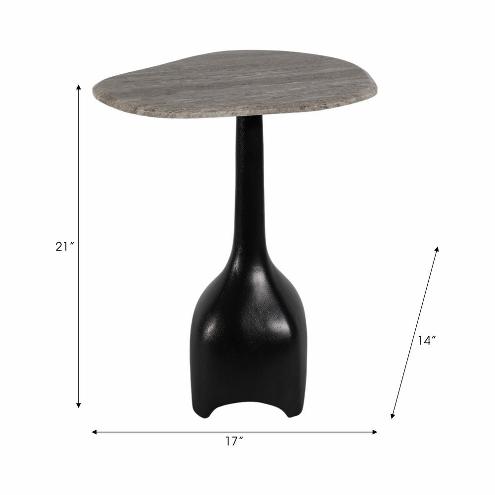 Accent Table | Curved Beige Marble on Black Metal Sculptural Base | 21"