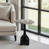 Accent Table | Curved Beige Marble on Black Metal Sculptural Base | 21"