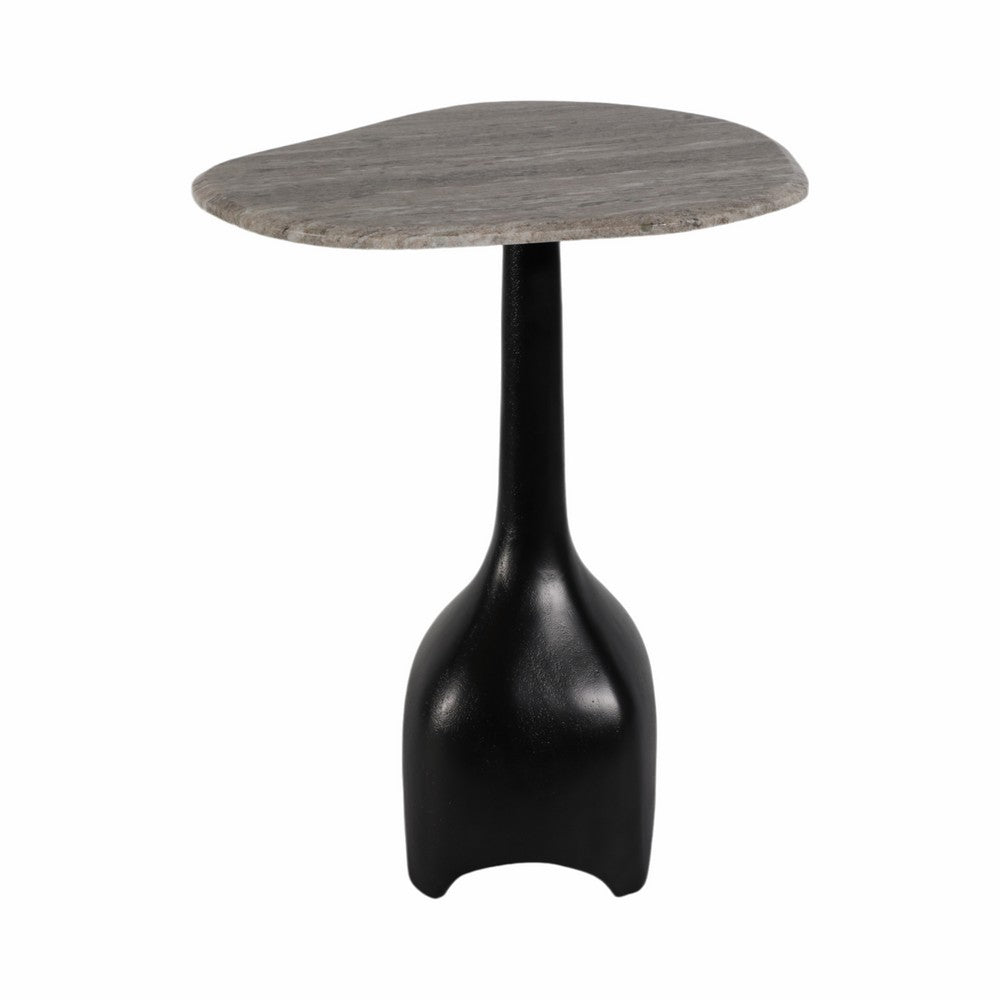 Accent Table | Curved Beige Marble on Black Metal Sculptural Base | 21"