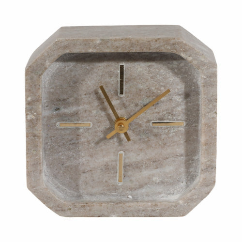 Axel Decorative Tabletop Clock | Sculpted Octagon Shape | Brown Marble 6"