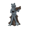 Frog on Stump Figurine with Book & Teacup | Gray Brown Polyresin 13"