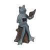 Frog on Stump Figurine with Book & Teacup | Gray Brown Polyresin 13"
