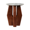 Side End Table | 16" Round White Marble Top | Brown Mango Wood Legs