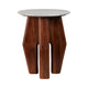 Side End Table | 16" Round White Marble Top | Brown Mango Wood Legs