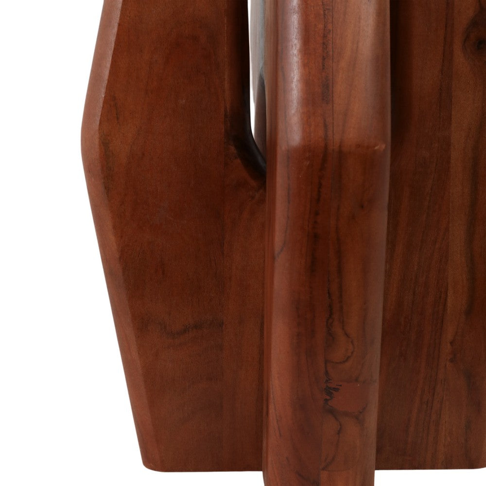 Side End Table | 16" Round White Marble Top | Brown Mango Wood Legs