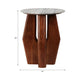 Side End Table | 16" Round White Marble Top | Brown Mango Wood Legs