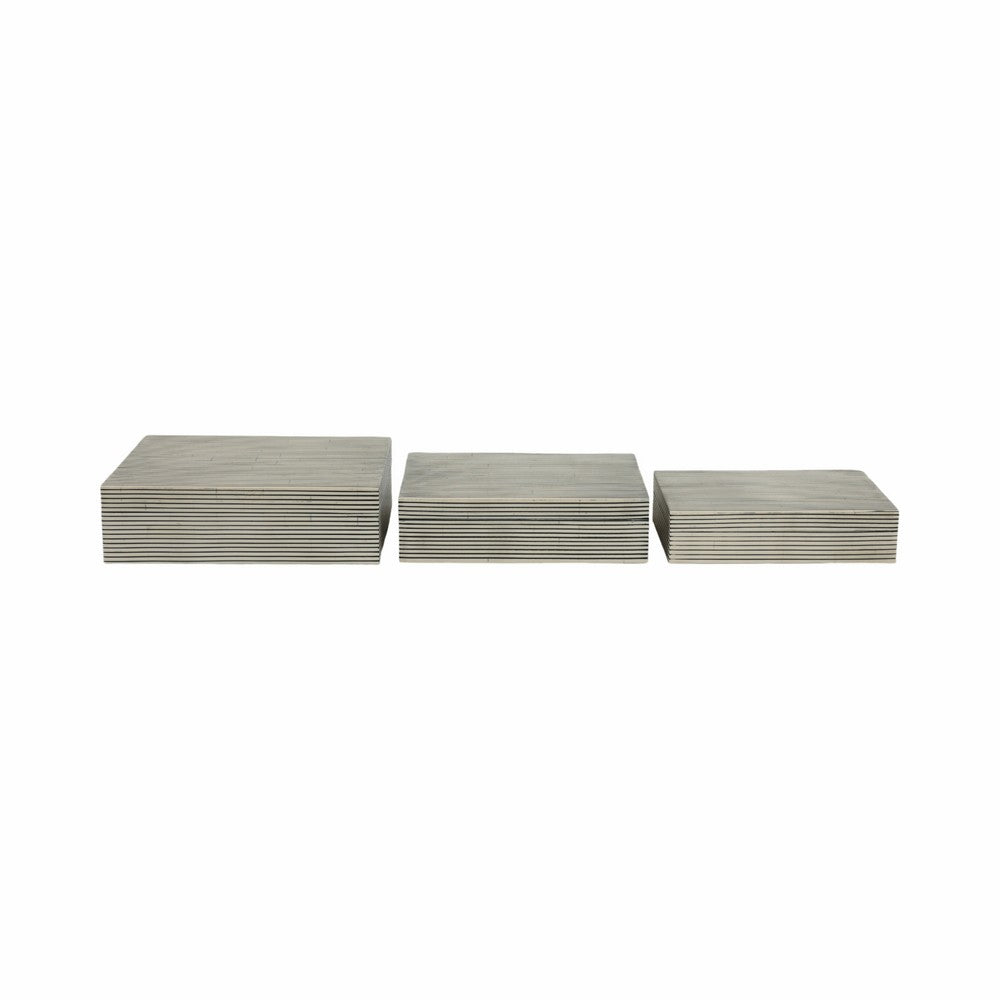 Decorative Box | Set of 3 | Ridged Resin Design | White & Black