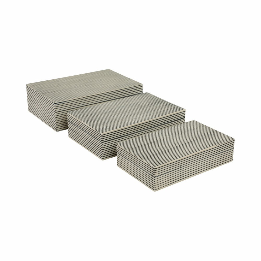 Decorative Box | Set of 3 | Ridged Resin Design | White & Black