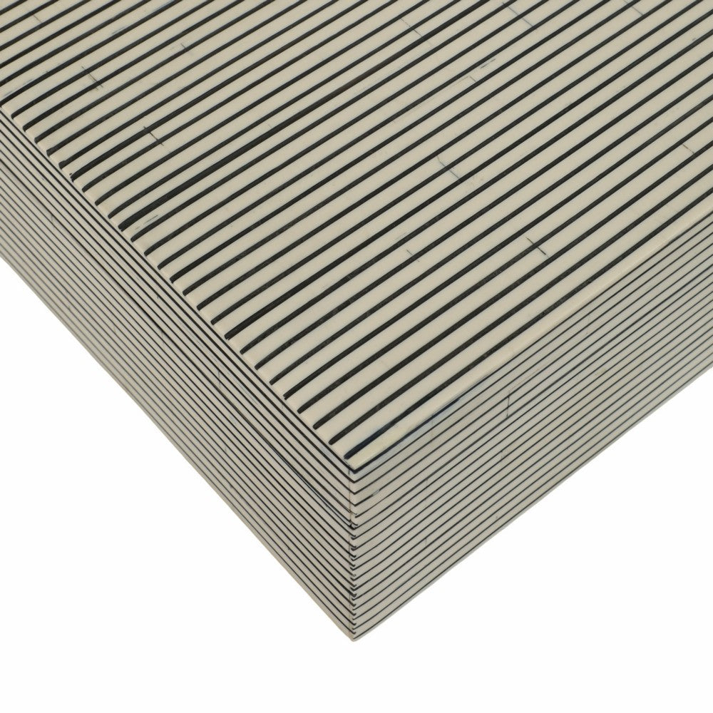 Decorative Box | Set of 3 | Ridged Resin Design | White & Black