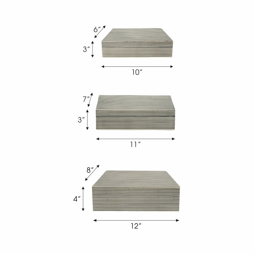 Decorative Box | Set of 3 | Ridged Resin Design | White & Black