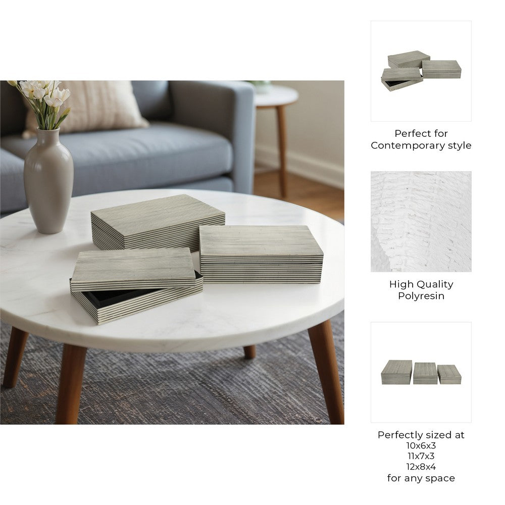 Decorative Box | Set of 3 | Ridged Resin Design | White & Black