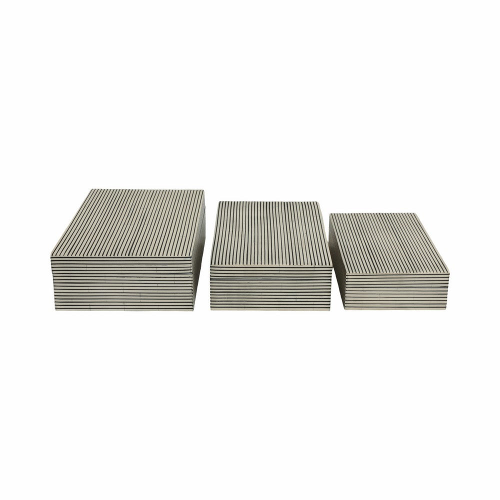 Decorative Box | Set of 3 | Ridged Resin Design | White & Black