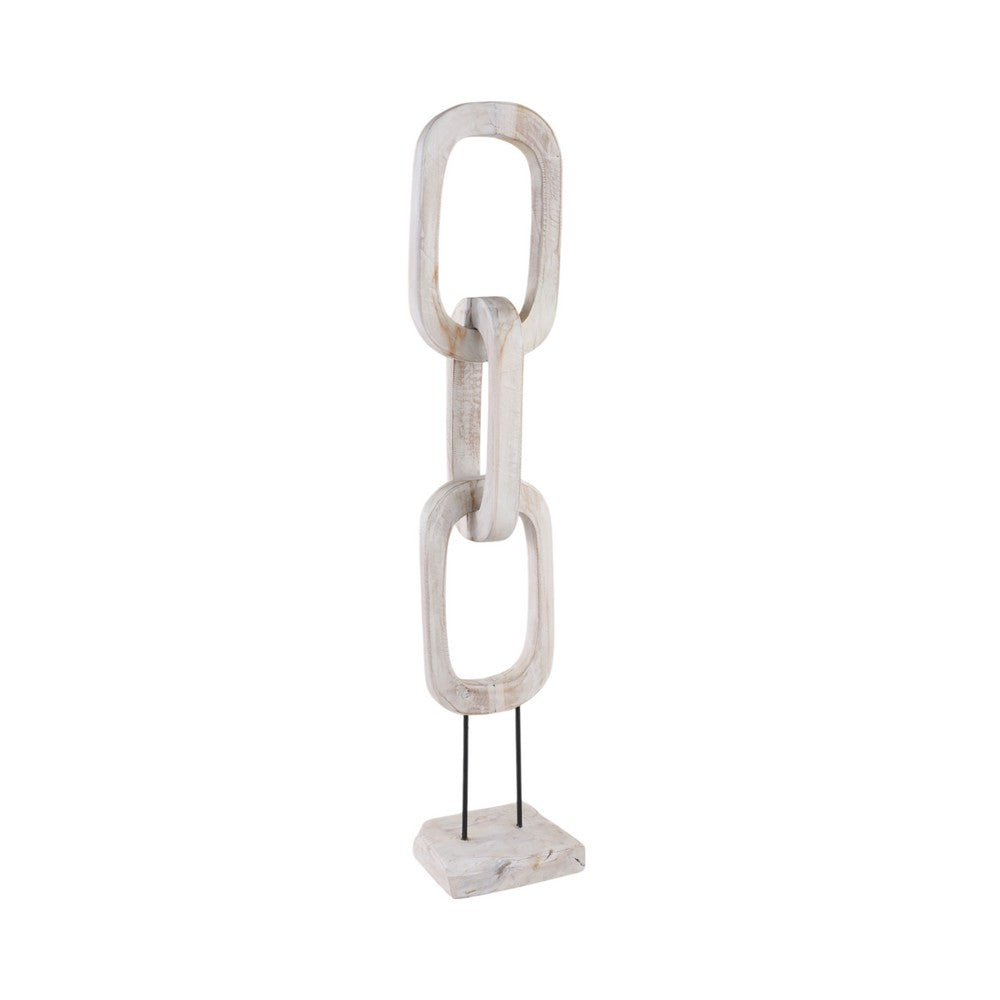 Abstract Chain Link Sculpture on a Stand | Decorative White Teak Wood
