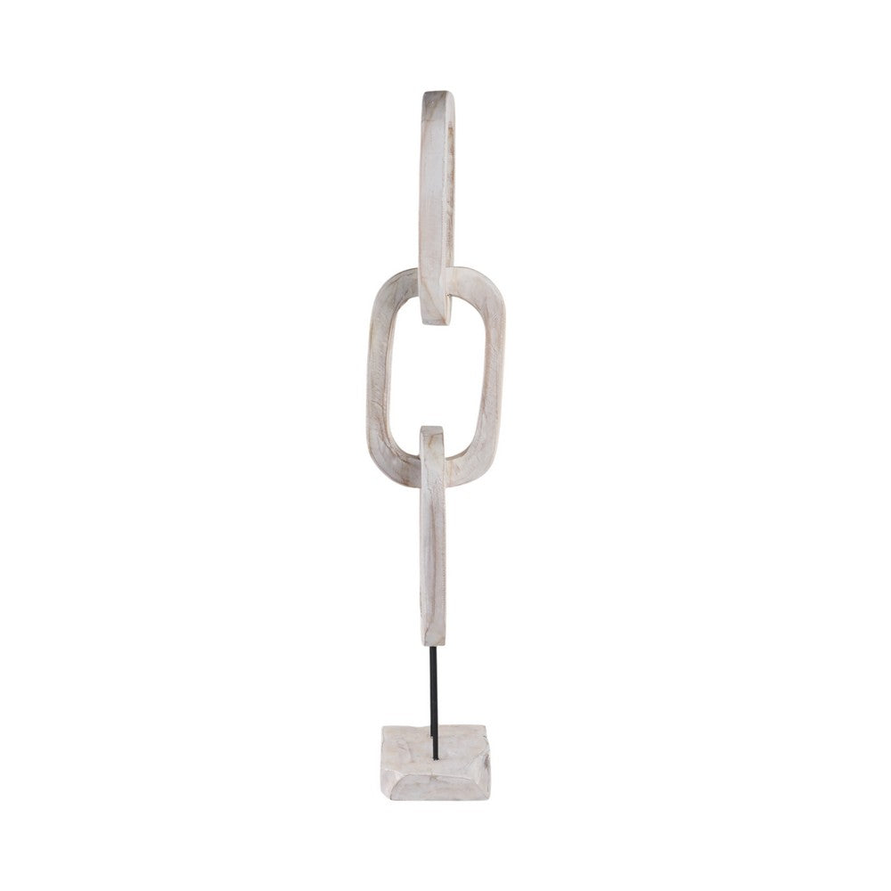 Abstract Chain Link Sculpture on a Stand | Decorative White Teak Wood