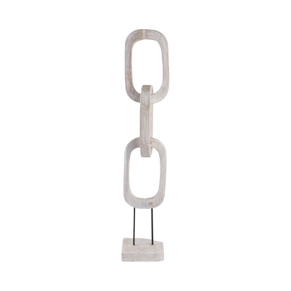Abstract Chain Link Sculpture on a Stand | Decorative White Teak Wood