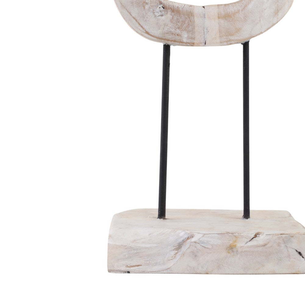Abstract Chain Link Sculpture on a Stand | Decorative White Teak Wood