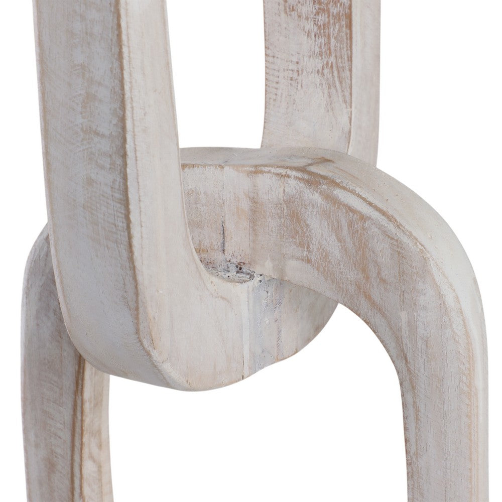 Abstract Chain Link Sculpture on a Stand | Decorative White Teak Wood