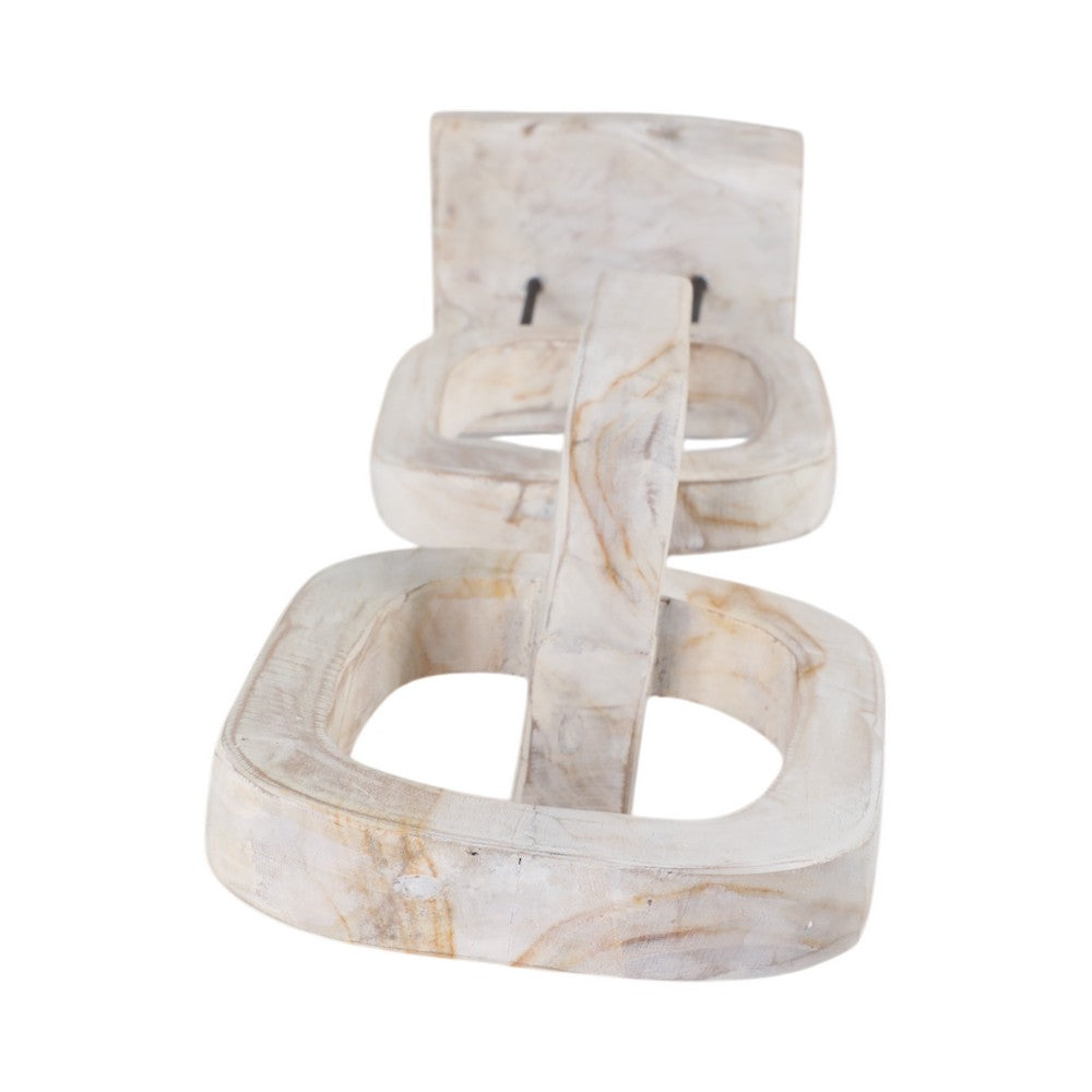 Abstract Chain Link Sculpture on a Stand | Decorative White Teak Wood