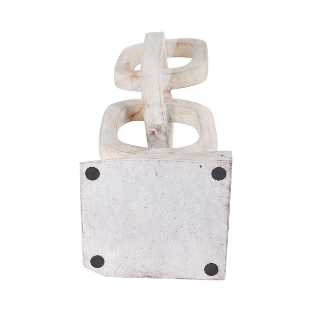 Abstract Chain Link Sculpture on a Stand | Decorative White Teak Wood