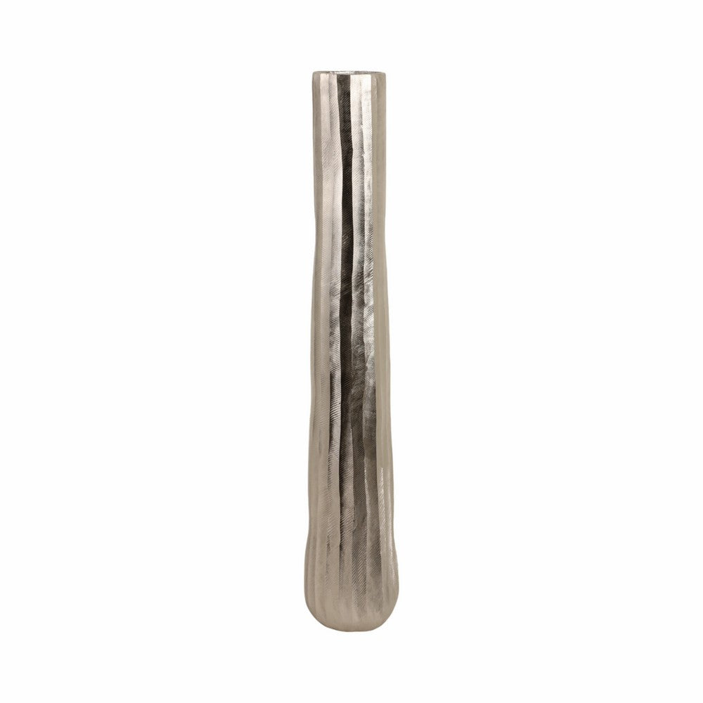 Decorative Floor Vase | Tall Rounded 35" Etched Silver Aluminum Finish