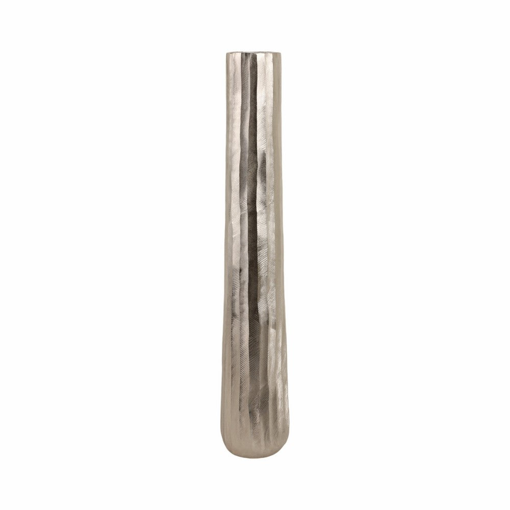 Decorative Floor Vase | Tall Rounded 35" Etched Silver Aluminum Finish