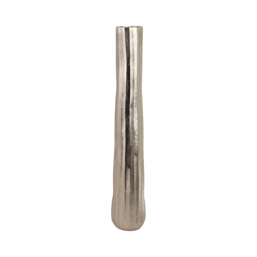 Decorative Floor Vase | Tall Rounded 35" Etched Silver Aluminum Finish